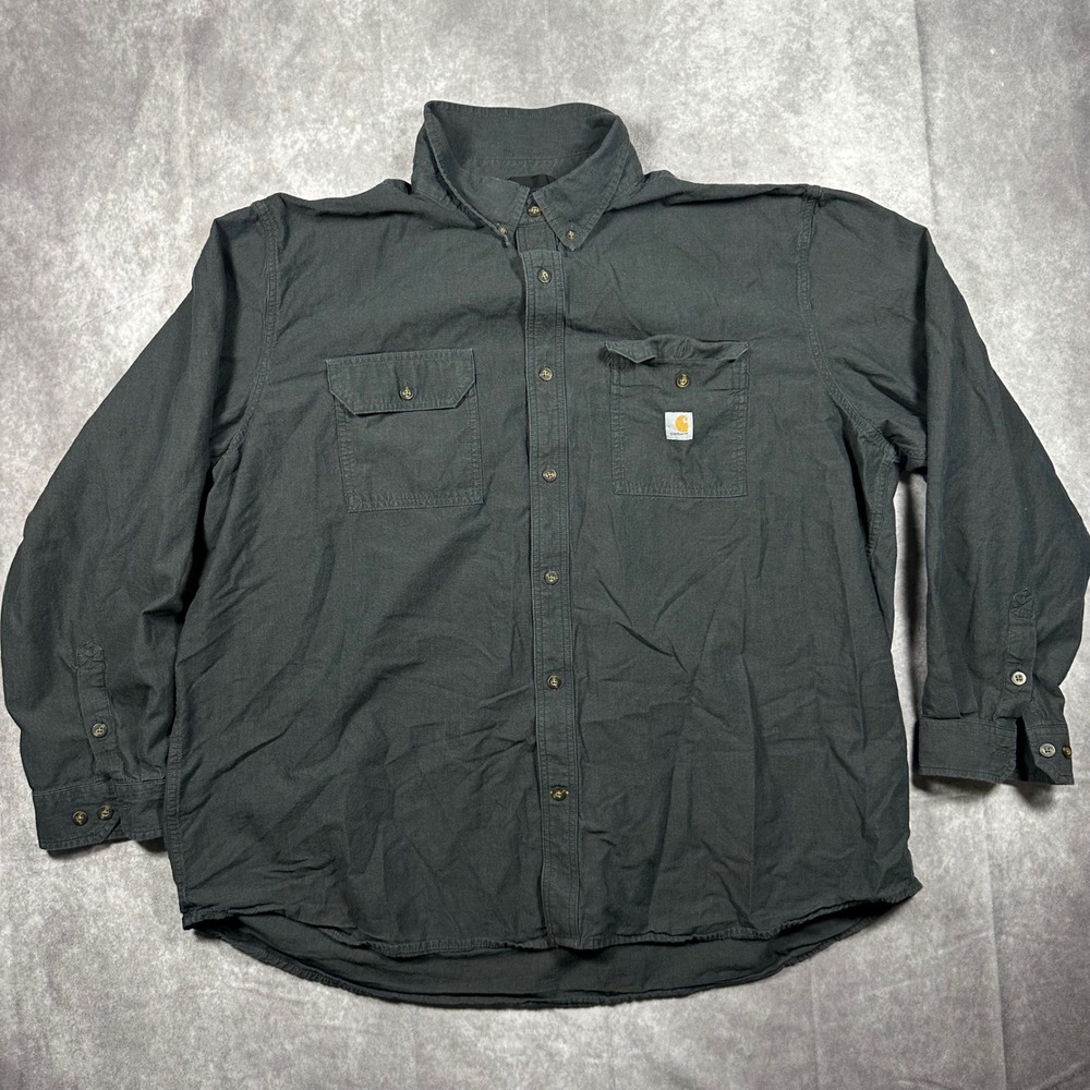 Carhartt Mens 3XL Loose Fit Button Down Shirt Black Long Sleeve Workwear Canvas